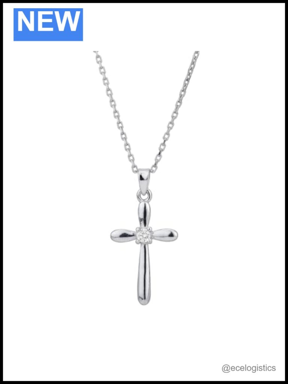 Sterling Silver Rhodium Plated Cross Pendant Necklace 16" + 2" Extender